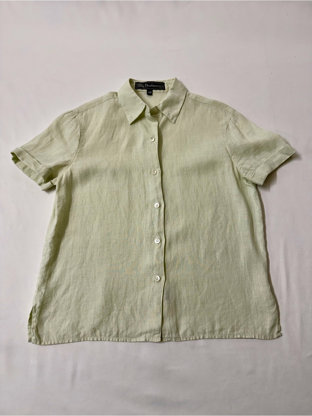 Burberry 100% Linen Light Mint Green Button-Up Shirt Size 4P
